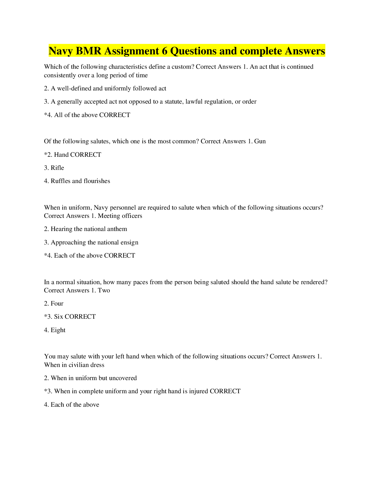 Preview image for Navy BMR Assignment 6 Questions and complete Answers